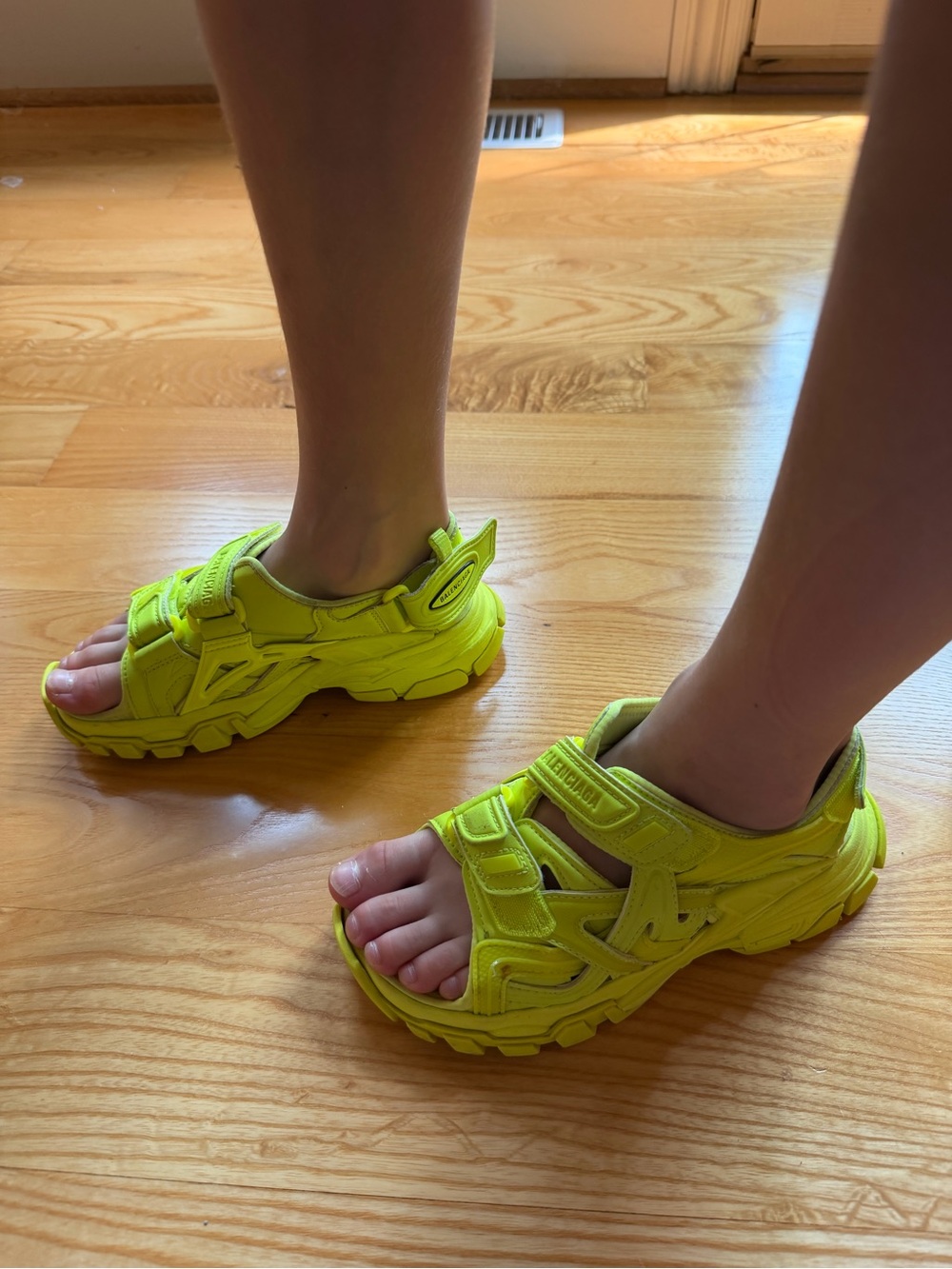 Balenciaga Kids Neon Yellow Multi-Strap Sport Sandals